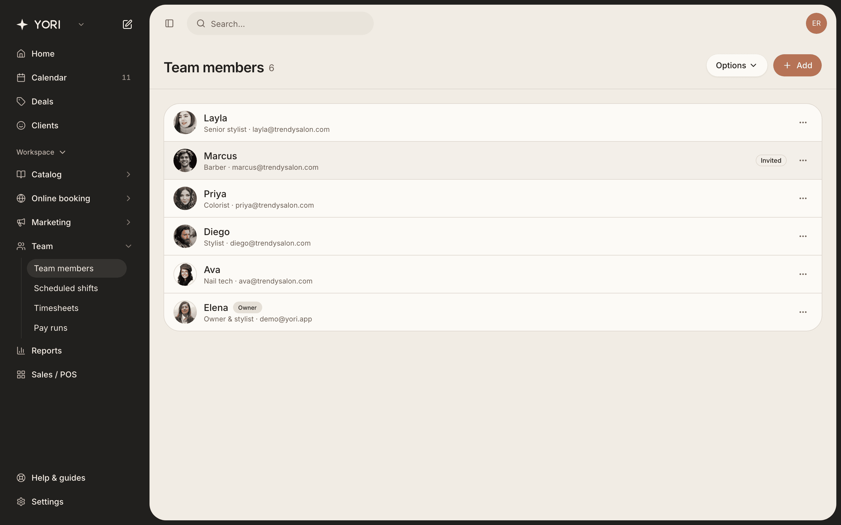 Your team, with access status at a glance.