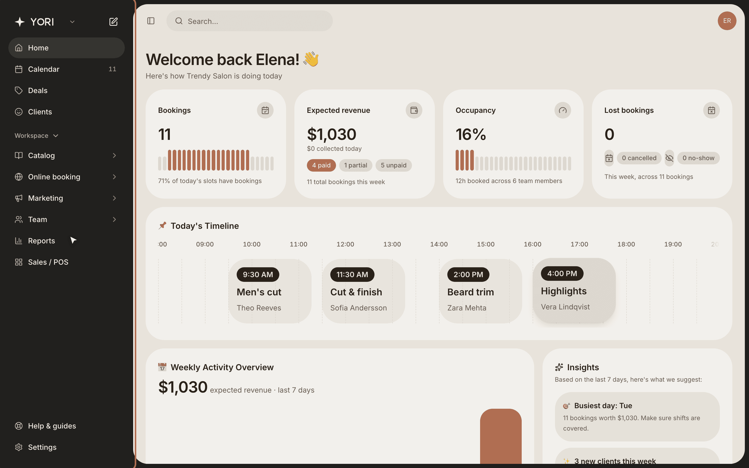 The sidebar groups everything you need to run the business.